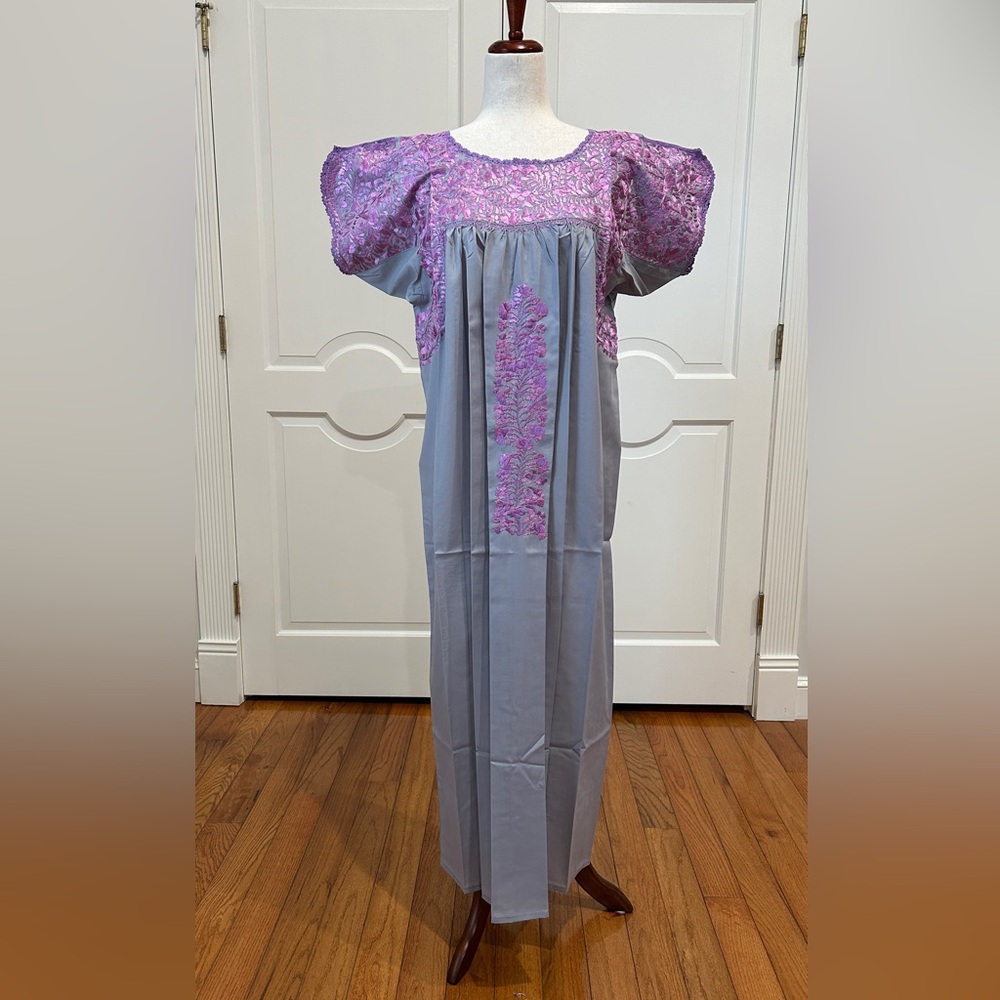 San Antonino Maxi Dress,Oaxaca Mexican dress.Hand Embroidered with Silk Threads.